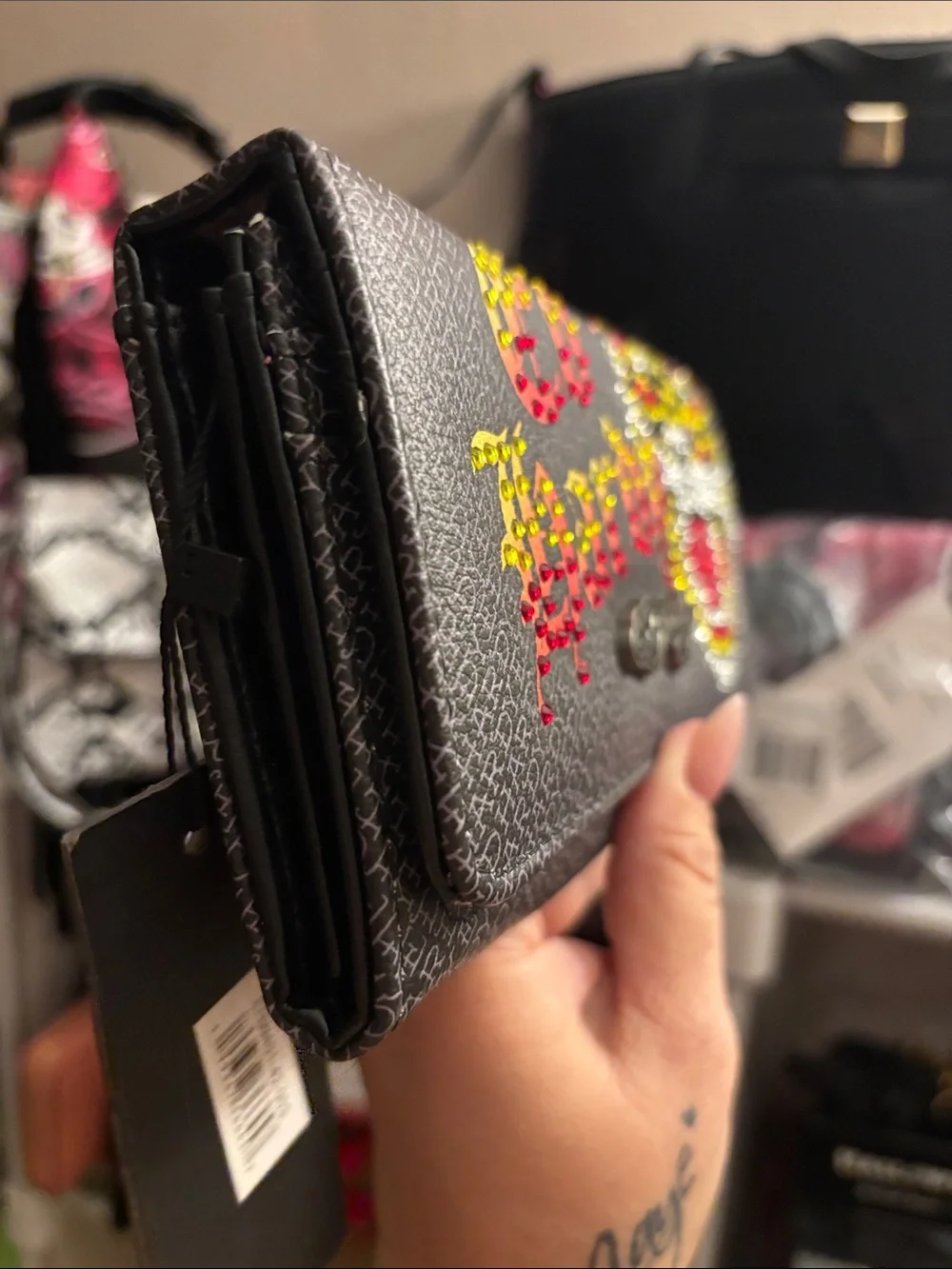 Ed Hardy flap clutch wallet with rhinestone NWT